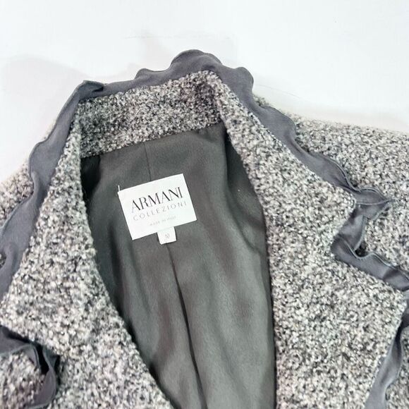 Armani Collezioni Jacket Womens 10 Gray Black Wool Alpaca Tweed Ruffle Academia - Picture 6 of 11